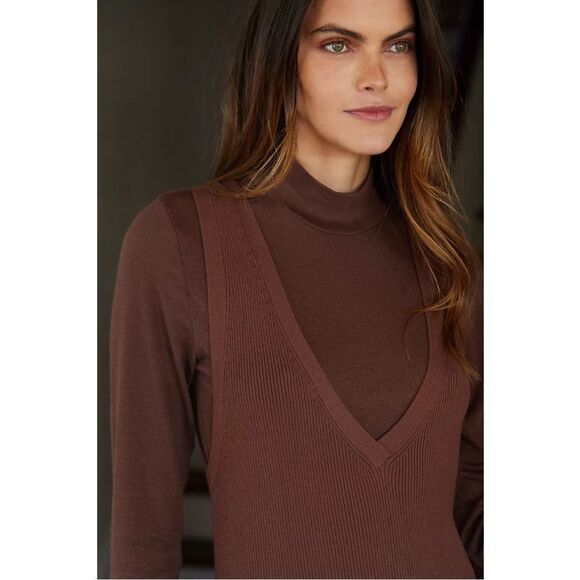 NEW Daily Practice by Anthropologie Slim Chocolate V-Neck Maxi Dress & Top Small